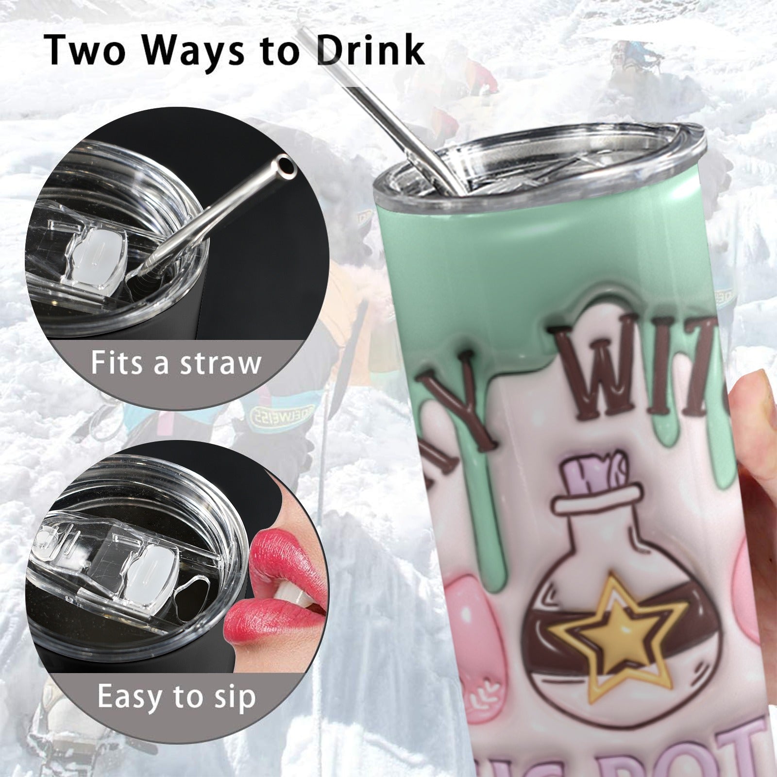 Spooky Witch Skinny Tumbler with Lid and Straw-MoonChildWorld