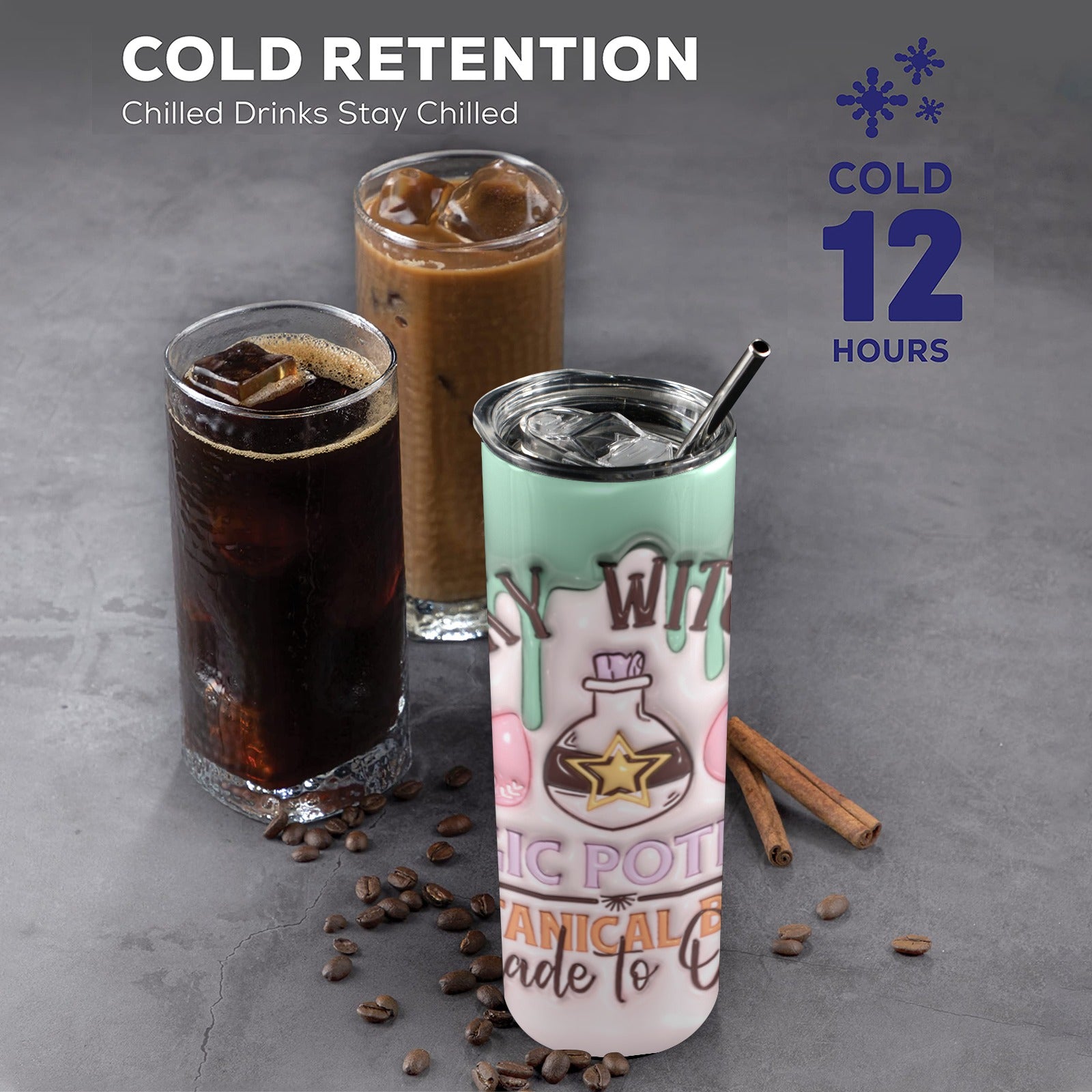 Spooky Witch Skinny Tumbler with Lid and Straw-MoonChildWorld