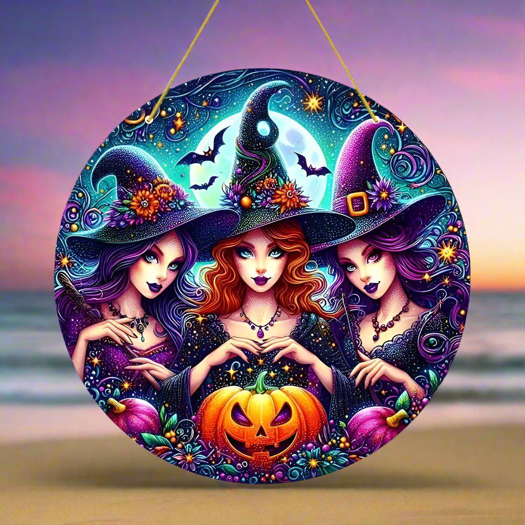Spooky Witch Suncatcher Halloween Acrylic Round Sign-MoonChildWorld