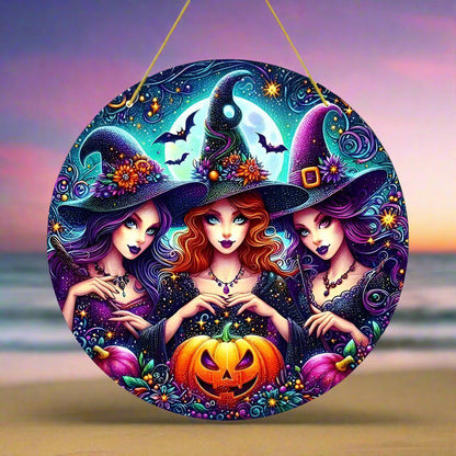 Spooky Witch Suncatcher Halloween Acrylic Round Sign-MoonChildWorld