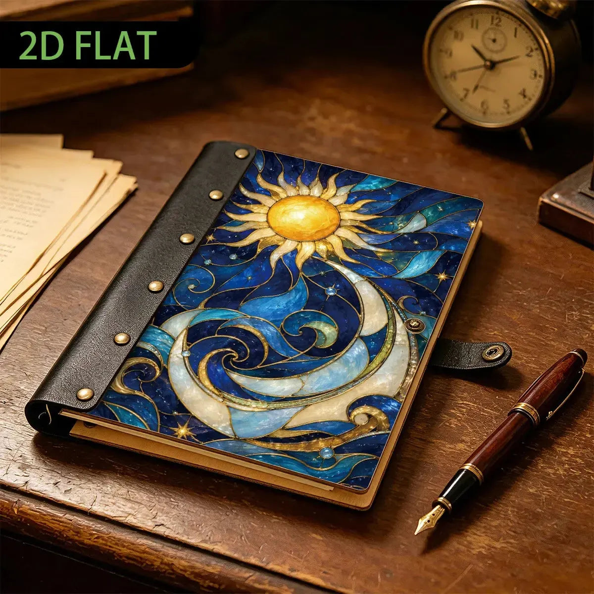 Stained Glass Sun Moon Journal - grimoire notebook - MoonChildWorld