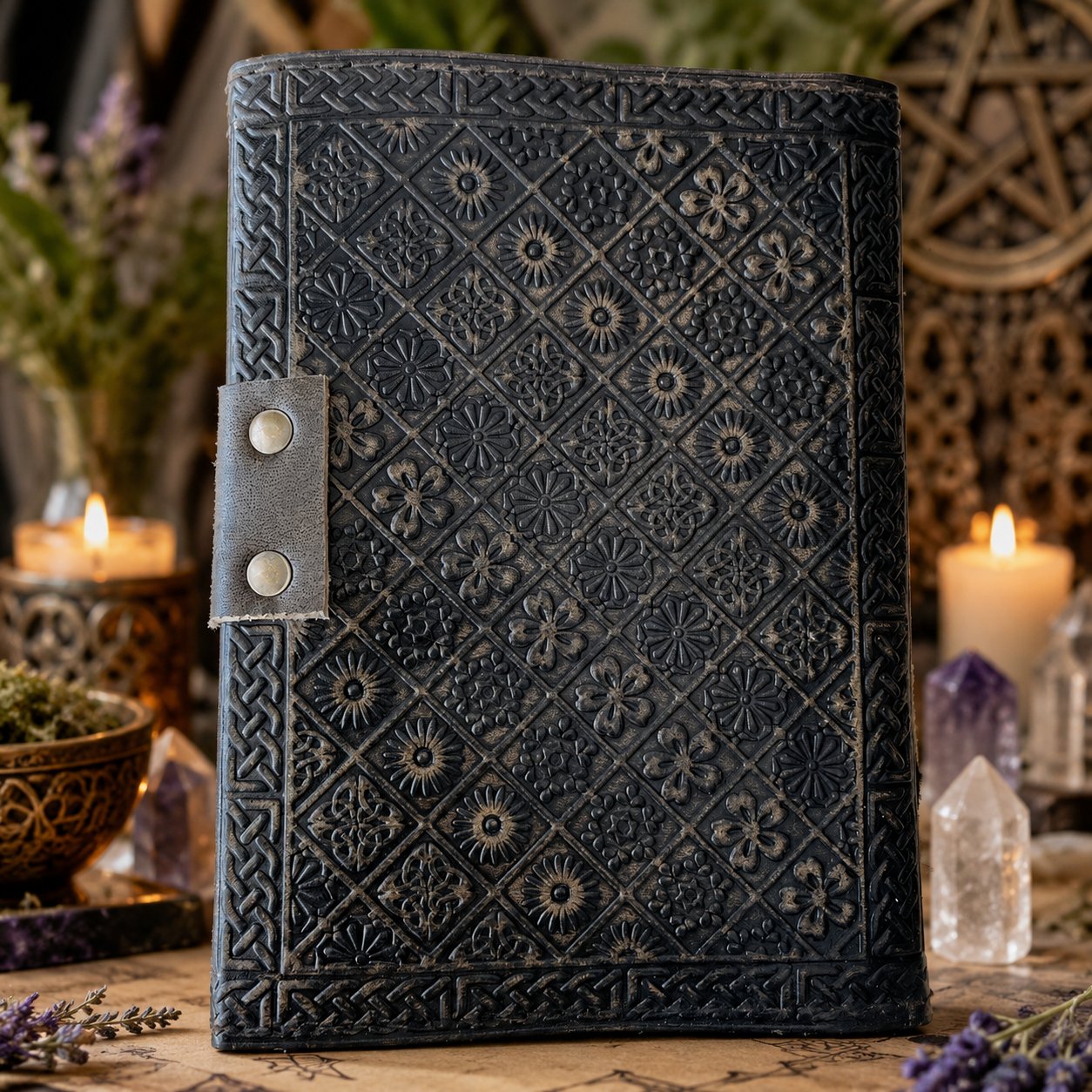 Star Dragon Leather Journal – Handmade Antique Witch Grimoire Writing Notebook – leather journal, back cover view