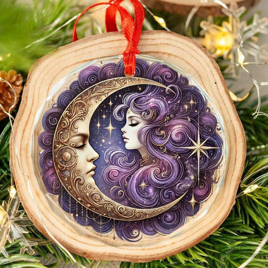 Star Moon Goddess Celestial Glass Ornament Pagan Christmas Ornament-MoonChildWorld