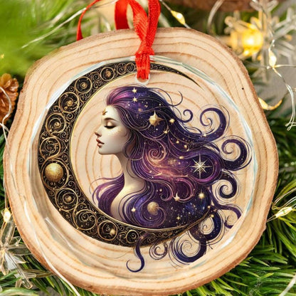 Star Moon Goddess Celestial Glass Ornament Pagan Christmas Ornament-MoonChildWorld