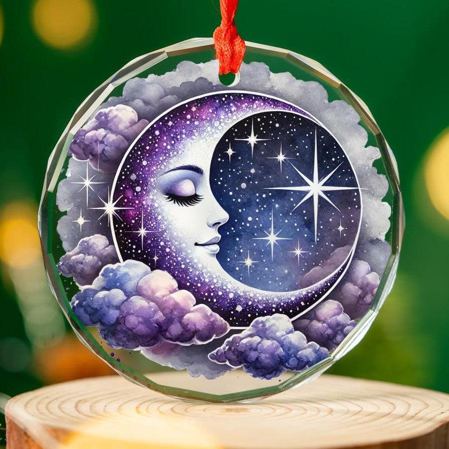Star Moon Goddess Celestial Glass Ornament Pagan Yule Ornament-MoonChildWorld