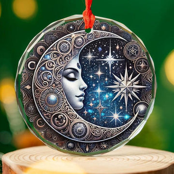 Star Moon Goddess Celestial Glass Ornament Pagan Yule Ornament-MoonChildWorld