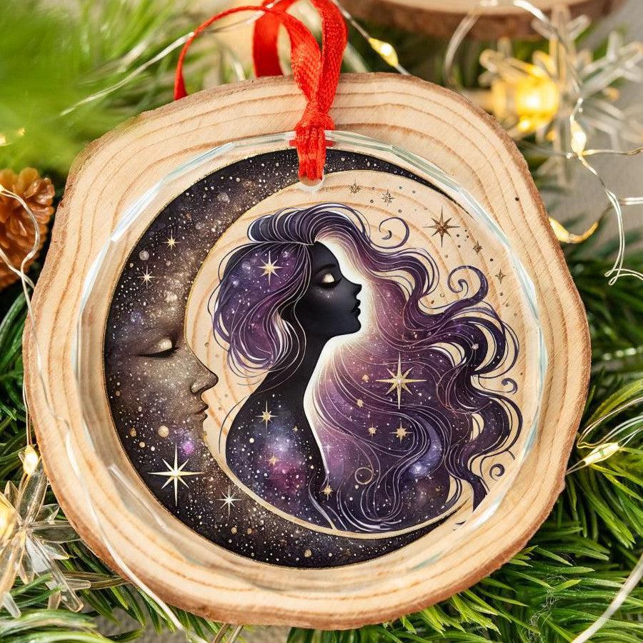 Star Moon Goddess Celestial Glass Ornament Pagan Yule Ornament-MoonChildWorld