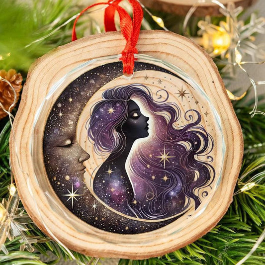 Star Moon Goddess Celestial Glass Ornament Pagan Yule Ornament-MoonChildWorld