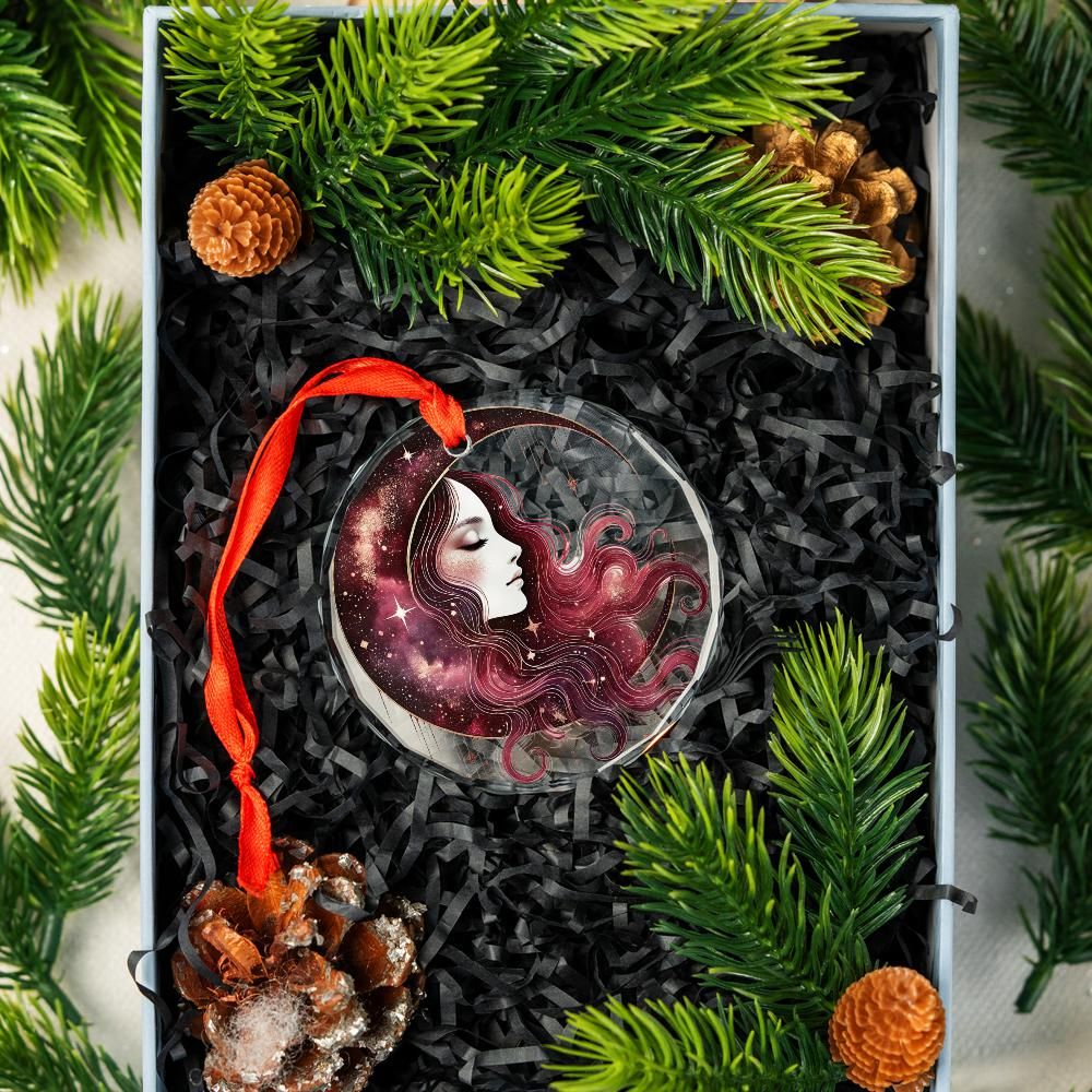 Star Moon Goddess Glass Ornament Celestial Christmas Ornament-MoonChildWorld