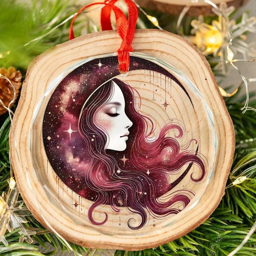 Star Moon Goddess Glass Ornament Celestial Christmas Ornament-MoonChildWorld