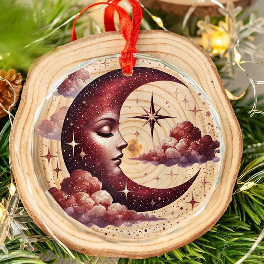 Star Moon Goddess Glass Ornament Pagan Yule Ornament-MoonChildWorld
