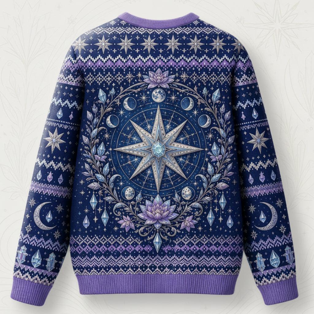 Star Witch Sweater Lotus Moon Phases Periwinkle Knit Jumper back view