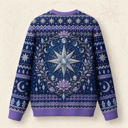 Star Witch Sweater Lotus Moon Phases Periwinkle Knit Jumper back view