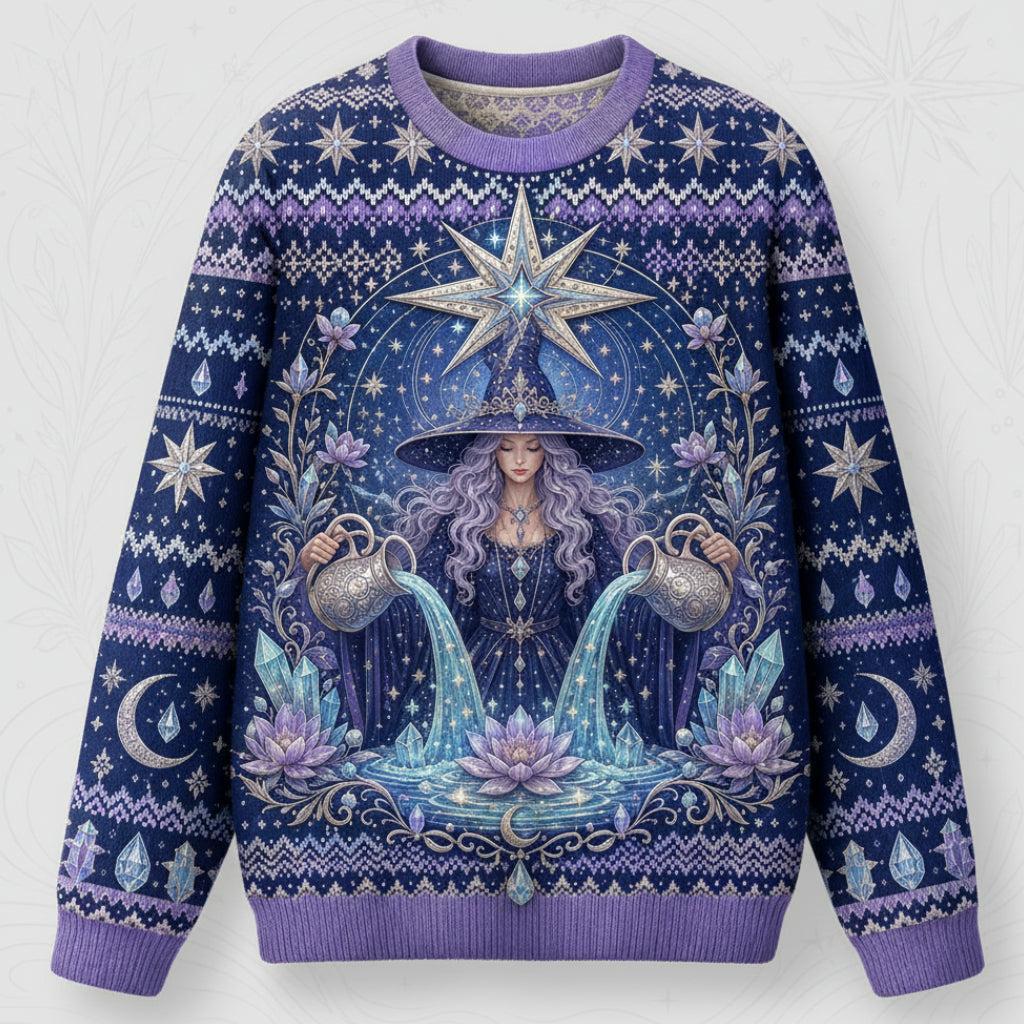 Star Witch Sweater Lotus Moon Phases Periwinkle Knit Jumper front view