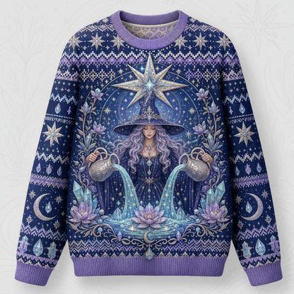 Star Witch Sweater Lotus Moon Phases Periwinkle Knit Jumper front view