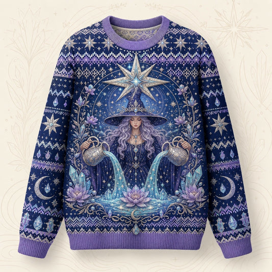 Star Witch Sweater Lotus Moon Phases Periwinkle Knit Jumper front view