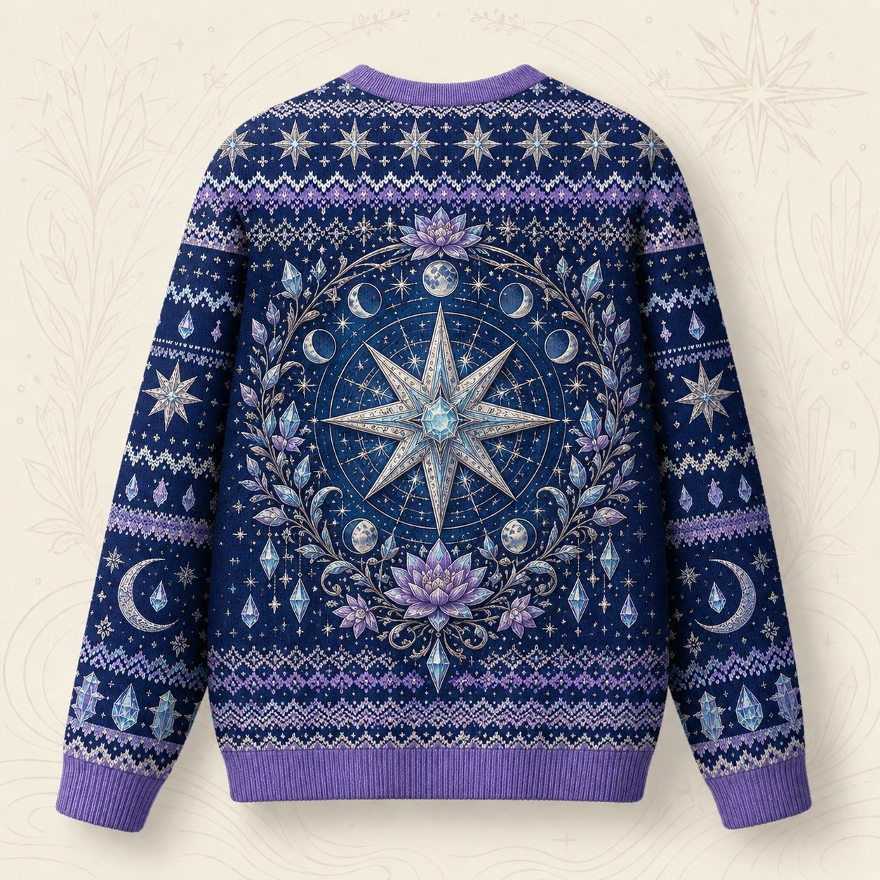 Star Witch Sweater Lotus Moon Phases Periwinkle Knit Jumper back view