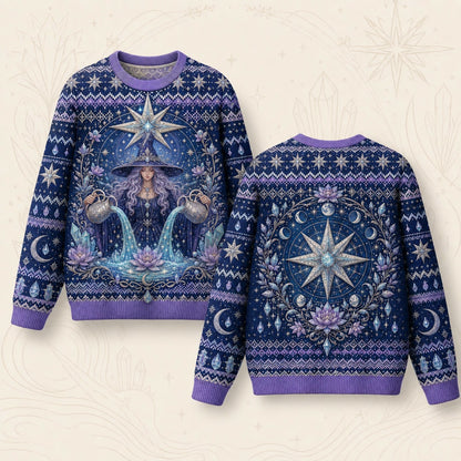 Star Witch Sweater Lotus Moon Phases Periwinkle Knit Jumper front and back together