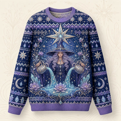 Star Witch Sweater Lotus Moon Phases Periwinkle Knit Jumper front view