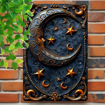 Star and Crescent Moon Metal Sign Celestial Moon Goddess Wall Art-MoonChildWorld