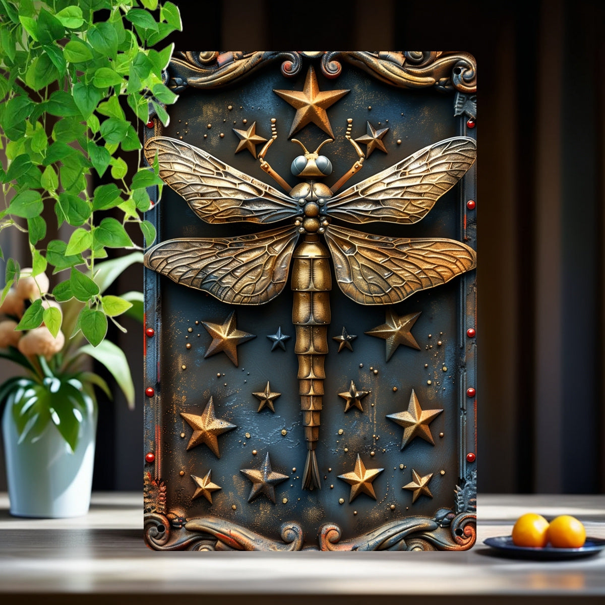 Star and Dragonfly Wall Decor Dragonfly Metal Sign Insect Home Decor-MoonChildWorld