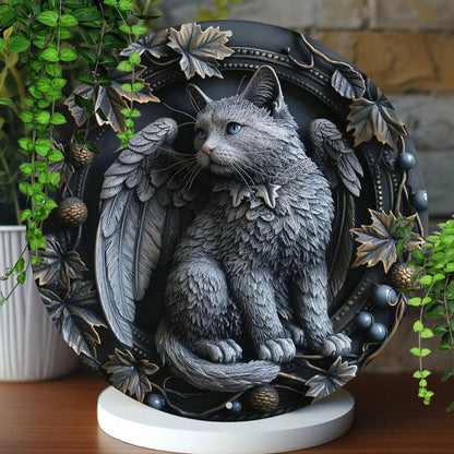 Black Cat Winged Wall Art Gothic Cat Metal Sign for Halloween-MoonChildWorld