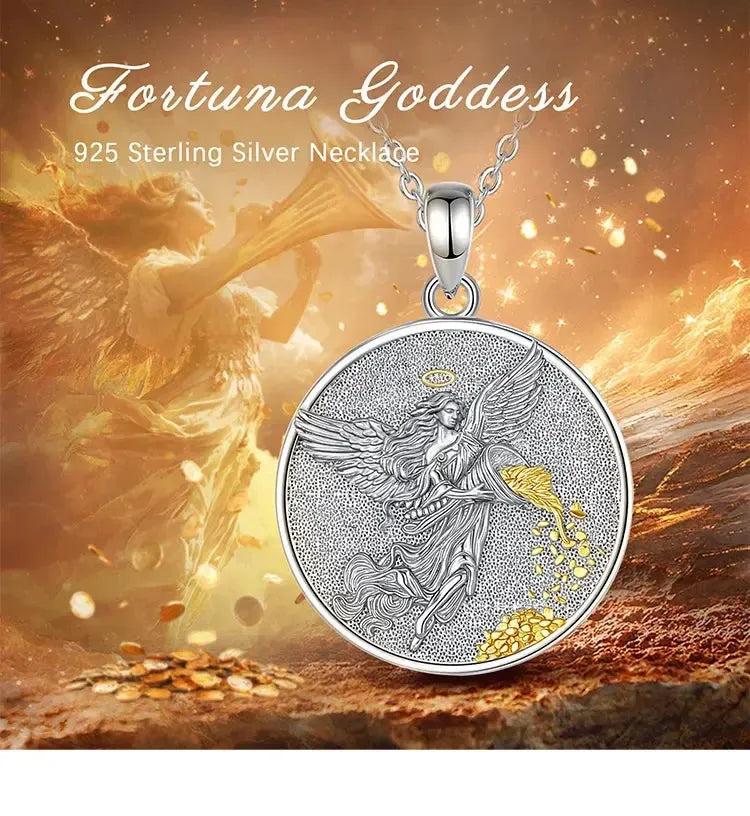 Sterling Silver Goddess of Fortune Necklace Goddess Coin Luck Amulet Mythology Jewelry for Pagan-MoonChildWorld