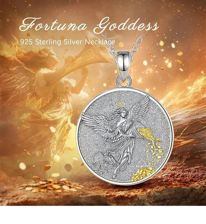 Sterling Silver Goddess of Fortune Necklace Goddess Coin Luck Amulet Mythology Jewelry for Pagan-MoonChildWorld