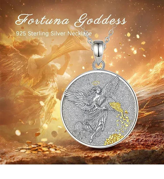 Sterling Silver Goddess of Fortune Necklace Goddess Coin Luck Amulet Mythology Jewelry for Pagan-MoonChildWorld