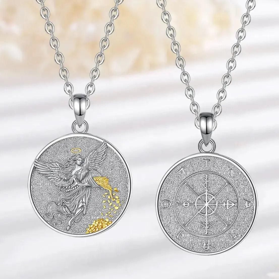 Sterling Silver Goddess of Fortune Necklace Goddess Coin Luck Amulet Mythology Jewelry for Pagan-MoonChildWorld