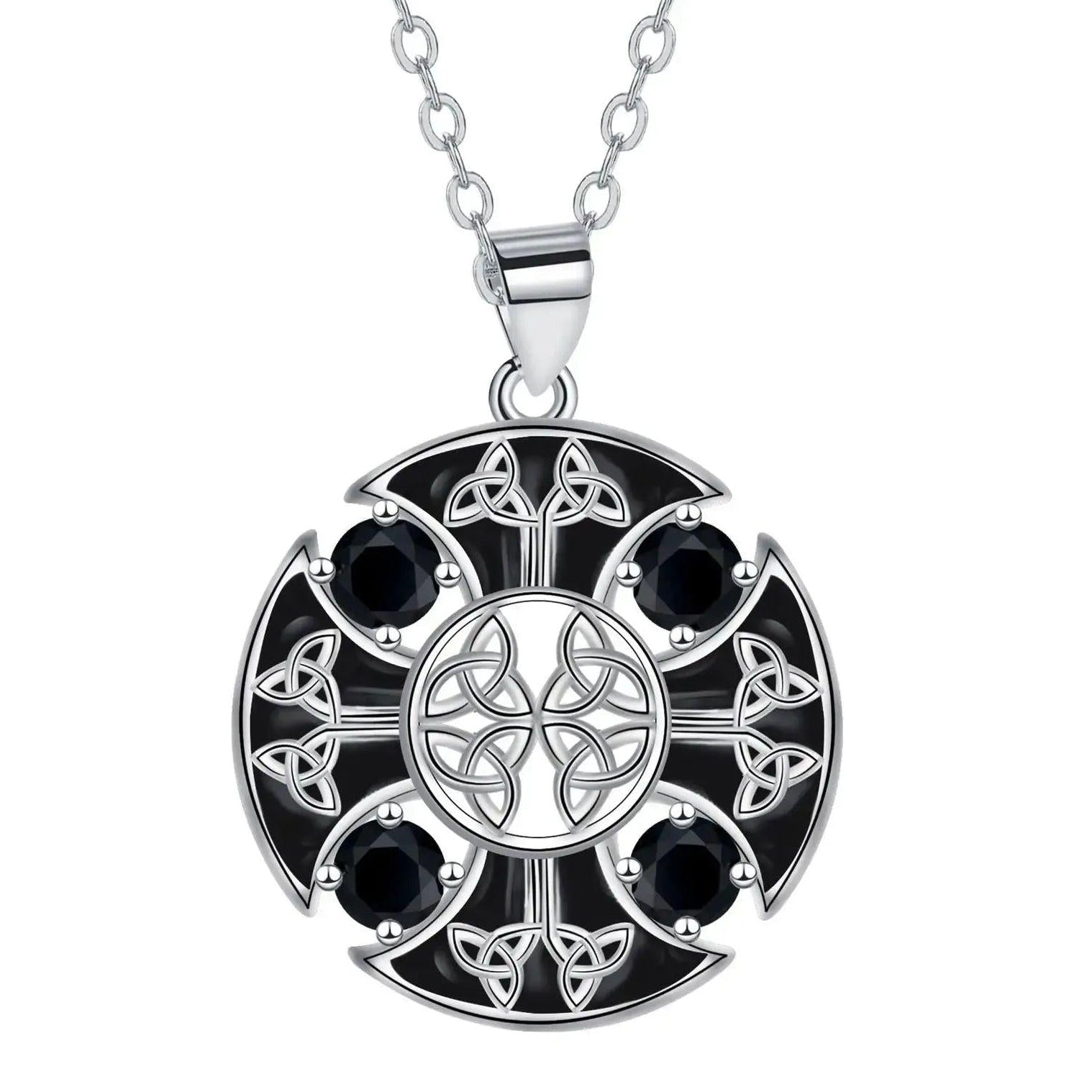 Sterling Silver Triquetra Celtic Knot Pendant Pagan Trinity Knot Necklace with Black Cubic Zirconia Wicca Jewelry ﻿-MoonChildWorld