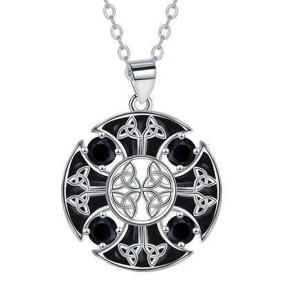 Sterling Silver Triquetra Celtic Knot Pendant Pagan Trinity Knot Necklace with Black Cubic Zirconia Wicca Jewelry ﻿-MoonChildWorld