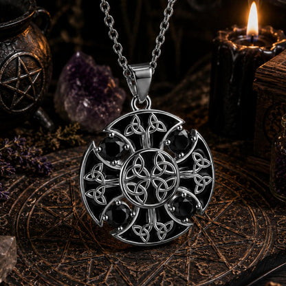 Sterling Silver Triquetra Celtic Knot Pendant Pagan Trinity Knot Necklace with Black Cubic Zirconia Wicca Jewelry ﻿-MoonChildWorld