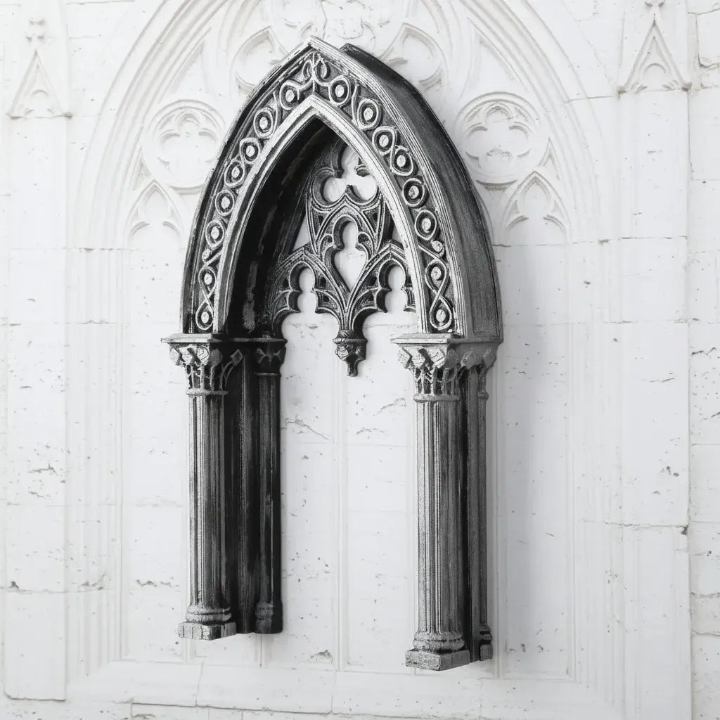Gothic church window wall art – witchy altar backdrop styled