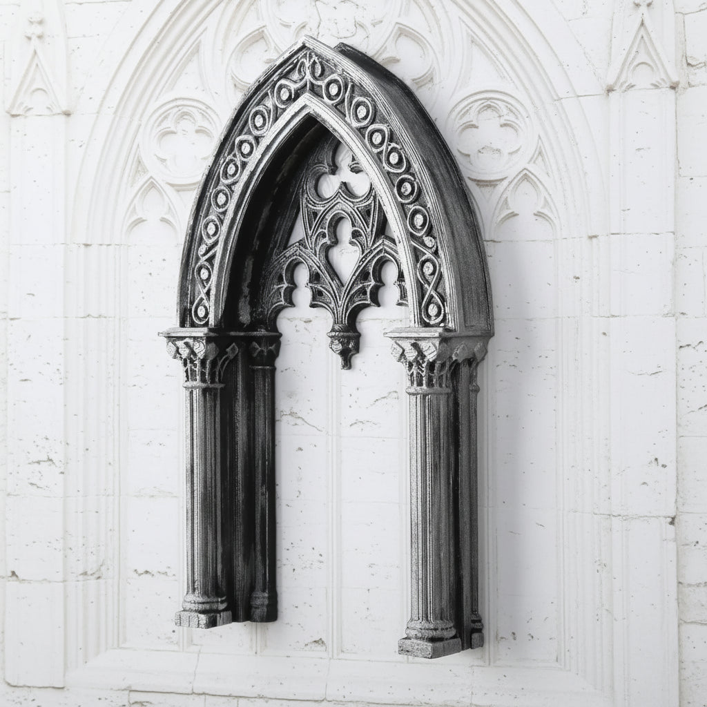 Gothic church window wall art – witchy altar backdrop styled