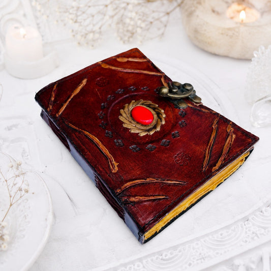 Stone Leather Journal – Vintage Antique Witch Grimoire Book of Shadows – leather journal, back cover view