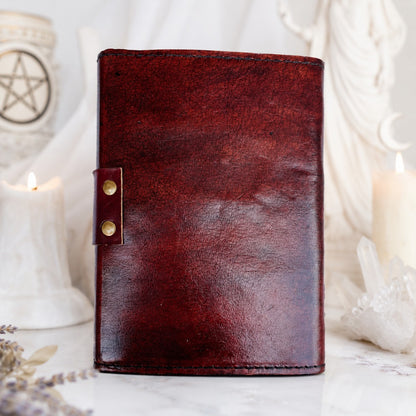 Stone Leather Journal – Vintage Antique Witch Grimoire Book of Shadows – leather journal, open blank pages view
