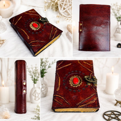Stone Leather Journal – Vintage Antique Witch Grimoire Book of Shadows – leather journal, close-up cover detail