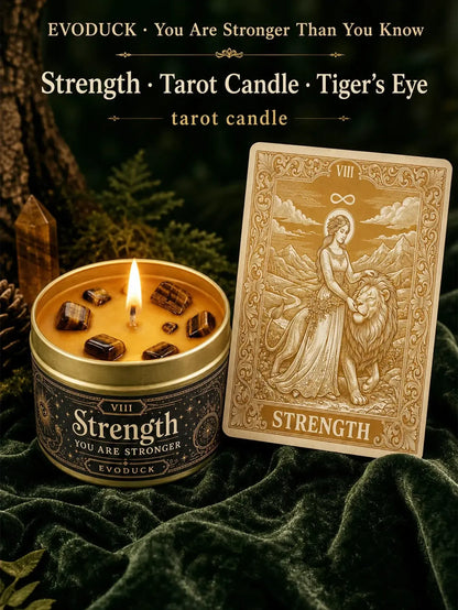 Strength Tarot Candle – Cedarwood Bergamot Scented Tiger Eye Candle-MoonChildWorld