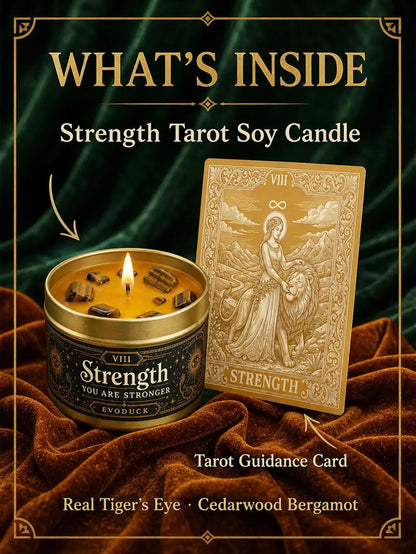 Strength Tarot Candle – Cedarwood Bergamot Scented Tiger Eye Candle-MoonChildWorld