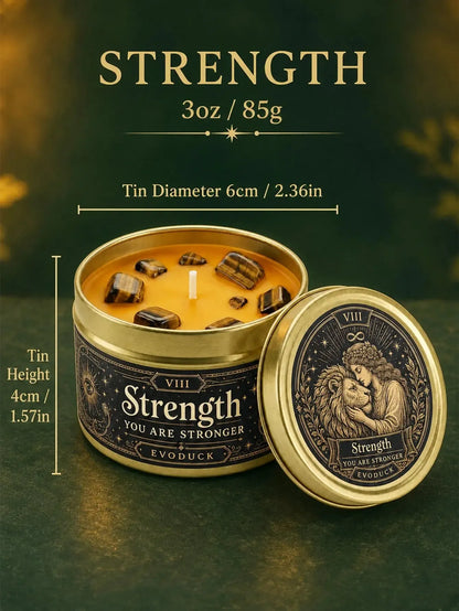 Strength Tarot Candle – Cedarwood Bergamot Scented Tiger Eye Candle-MoonChildWorld