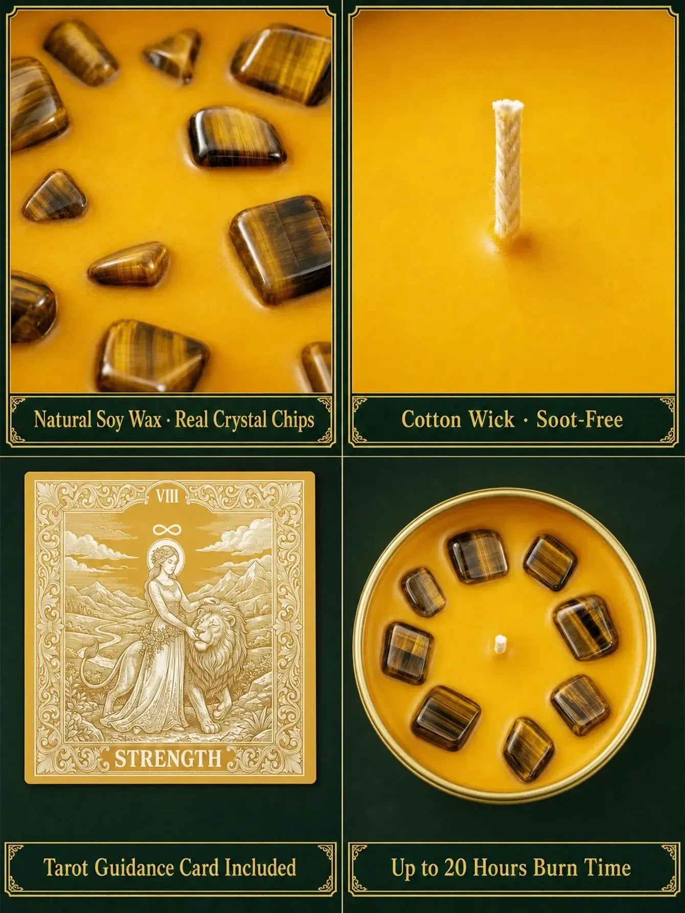 Strength Tarot Candle – Cedarwood Bergamot Scented Tiger Eye Candle-MoonChildWorld
