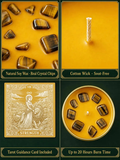 Strength Tarot Candle – Cedarwood Bergamot Scented Tiger Eye Candle-MoonChildWorld