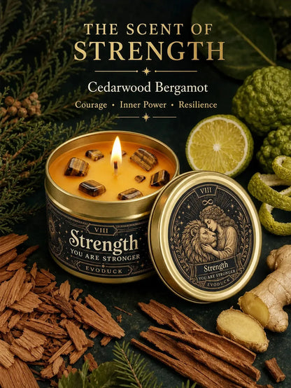 Strength Tarot Candle – Cedarwood Bergamot Scented Tiger Eye Candle-MoonChildWorld