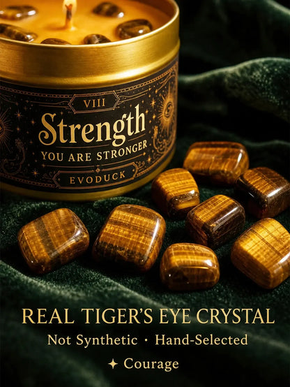 Strength Tarot Candle – Cedarwood Bergamot Scented Tiger Eye Candle-MoonChildWorld
