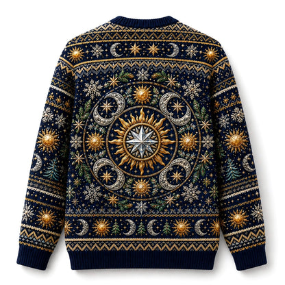 Sun And Moon Sweater Astrolabe Celestial Navy Gold Knit back view