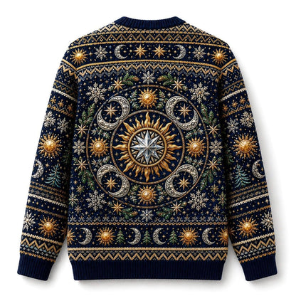 Sun And Moon Sweater Astrolabe Celestial Navy Gold Knit back view