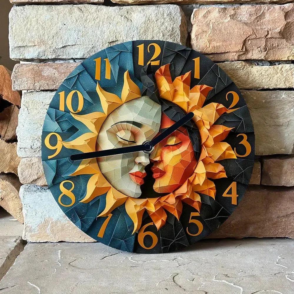 Sun And Moon Wall Clock Celestial Goddess Clock for Wicca Home Decor-MoonChildWorld