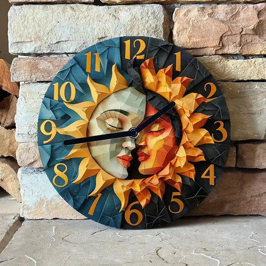 Sun And Moon Wall Clock Celestial Goddess Clock for Wicca Home Decor-MoonChildWorld