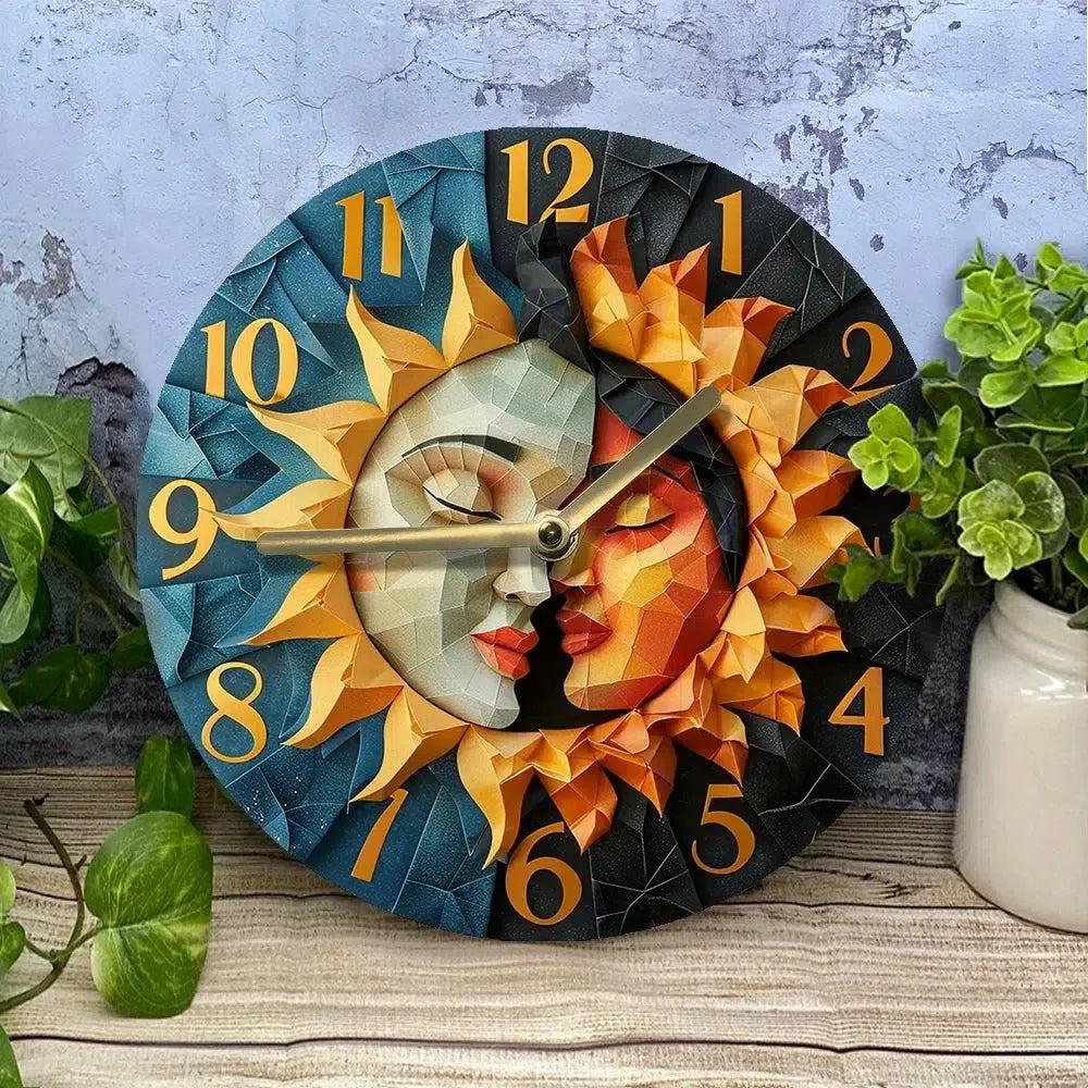 Sun And Moon Wall Clock Celestial Goddess Clock for Wicca Home Decor-MoonChildWorld